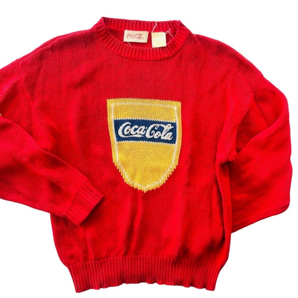 Vintage Coca-Cola Brand Crewneck Sweater 1980's Knit Spellout Logo Unisex Small